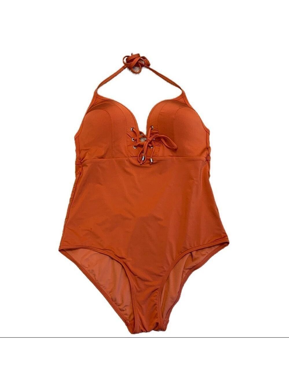 NIPTUK Laceup one piece swimsuit burnt orange Sz CAN12/US10